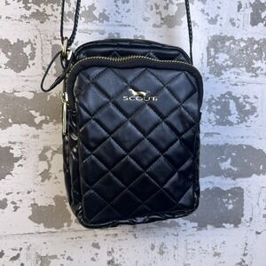 Scout The Micromanager Crossbody Bag Purse Shiny Black Gold Quilted Puffer Mini